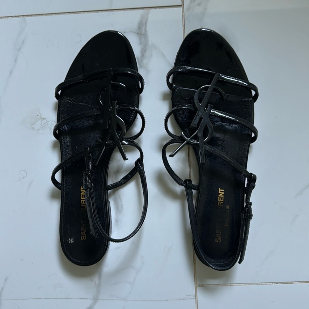 YSL Black Patent Leather Sandal